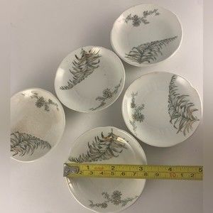 Antique John Edwards England Porcelaine de Terra Palm 5 small sauce bowls